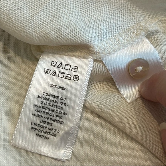 Rachel & Zoe Off-White 100% Linen Button Up Short Sleeve Blouse Sz M Pockets - Picture 6 of 7